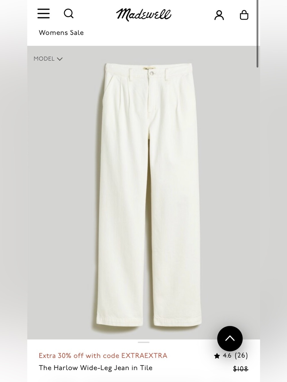 Madewell Wide-Leg Jeans in Tile White 100% cotton